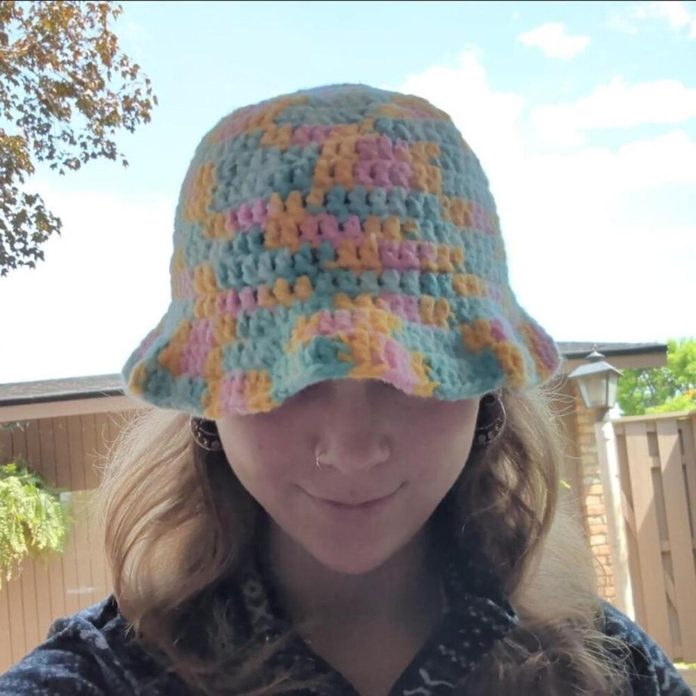 Mermaid pride month pan theme summer handmade crochet bucket hat